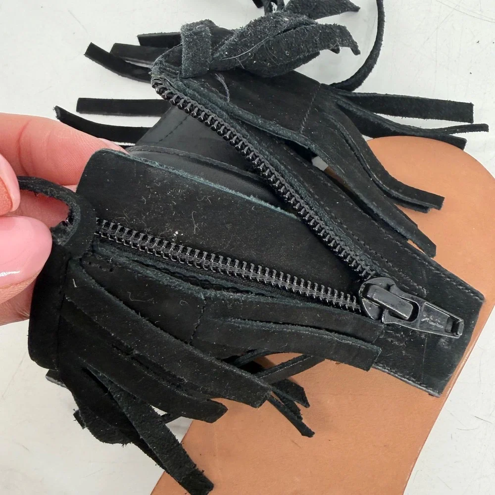 kate spade Black Fringe Ankle Strap Sandals